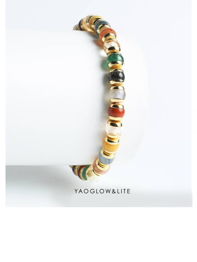 Silver inlaid Pandora multi-treasure straight cut bracelet with turquoise, South Red Sea Sapphire, beeswax and Hetian jade 6