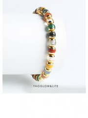 Silver inlaid Pandora multi-treasure straight cut bracelet with turquoise, South Red Sea Sapphire, beeswax and Hetian jade 6