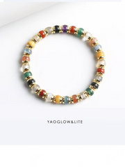 Silver inlaid Pandora multi-treasure straight cut bracelet with turquoise, South Red Sea Sapphire, beeswax and Hetian jade 6