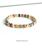 Silver inlaid Pandora multi-treasure straight cut bracelet with turquoise, South Red Sea Sapphire, beeswax and Hetian jade 6
