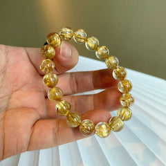 Natural titanium crystal bracelet plate titanium golden rutilated crystal bracelet Venus crystal bracelet raw stone 8mm titanium crystal (10016-5)